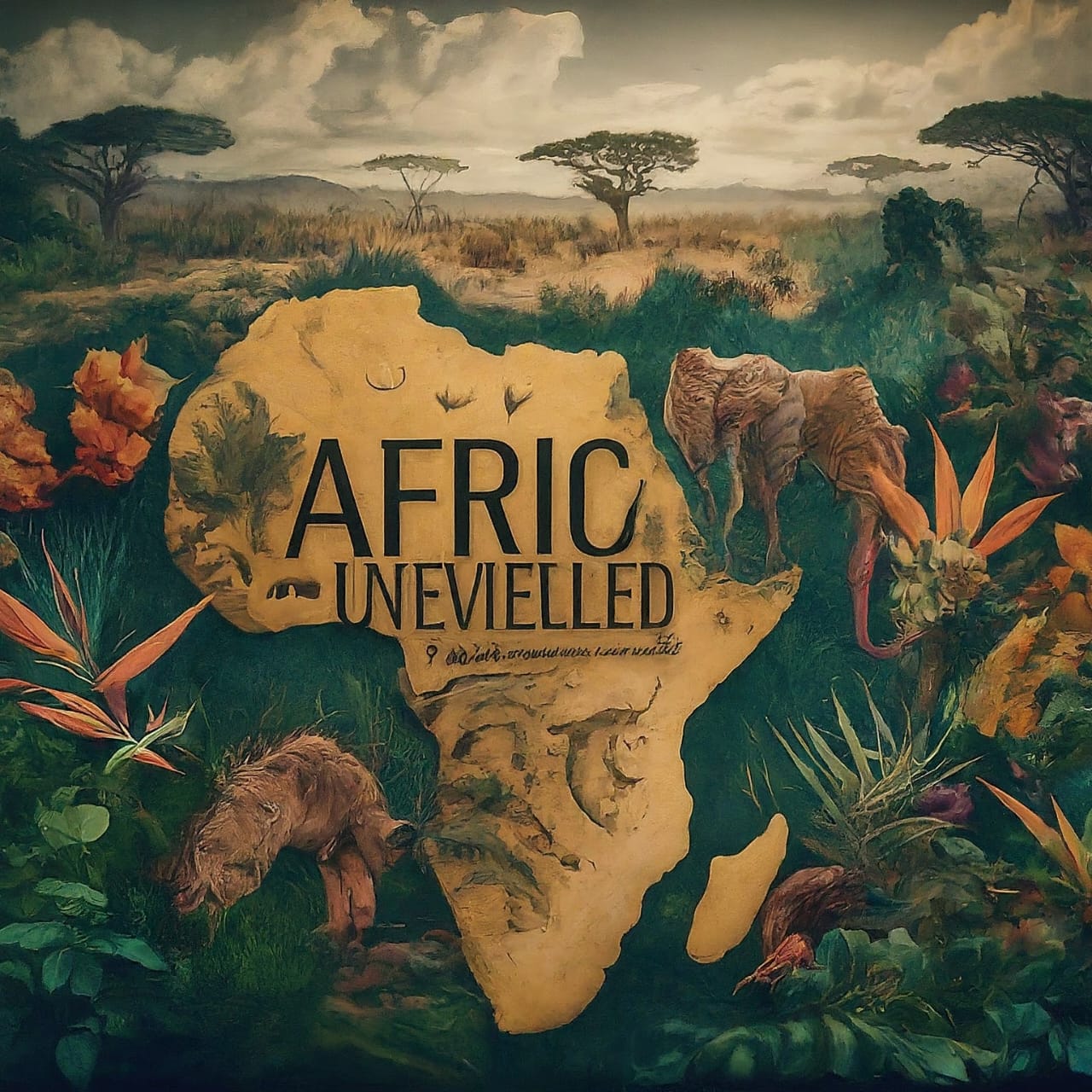 A visually captivating representation of Africa's diverse landscapes, cultures, and heritage, encapsulating the essence of the blog post titled 'Africa Unveiled.' Vibrant colors, intricate patterns, and sweeping vistas evoke the spirit of discovery and invite exploration into the continent's untold stories