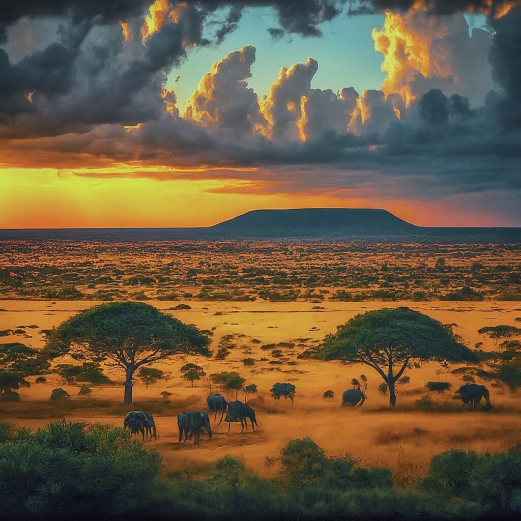 An illustrative depiction of Africa's diverse regions and climates, showcasing its vast deserts, lush rainforests, sprawling savannas, and towering mountains. This image visually explores the geographical and climatic diversity of the continent, setting the stage for a deeper understanding of Africa's natural landscapes and ecosystems