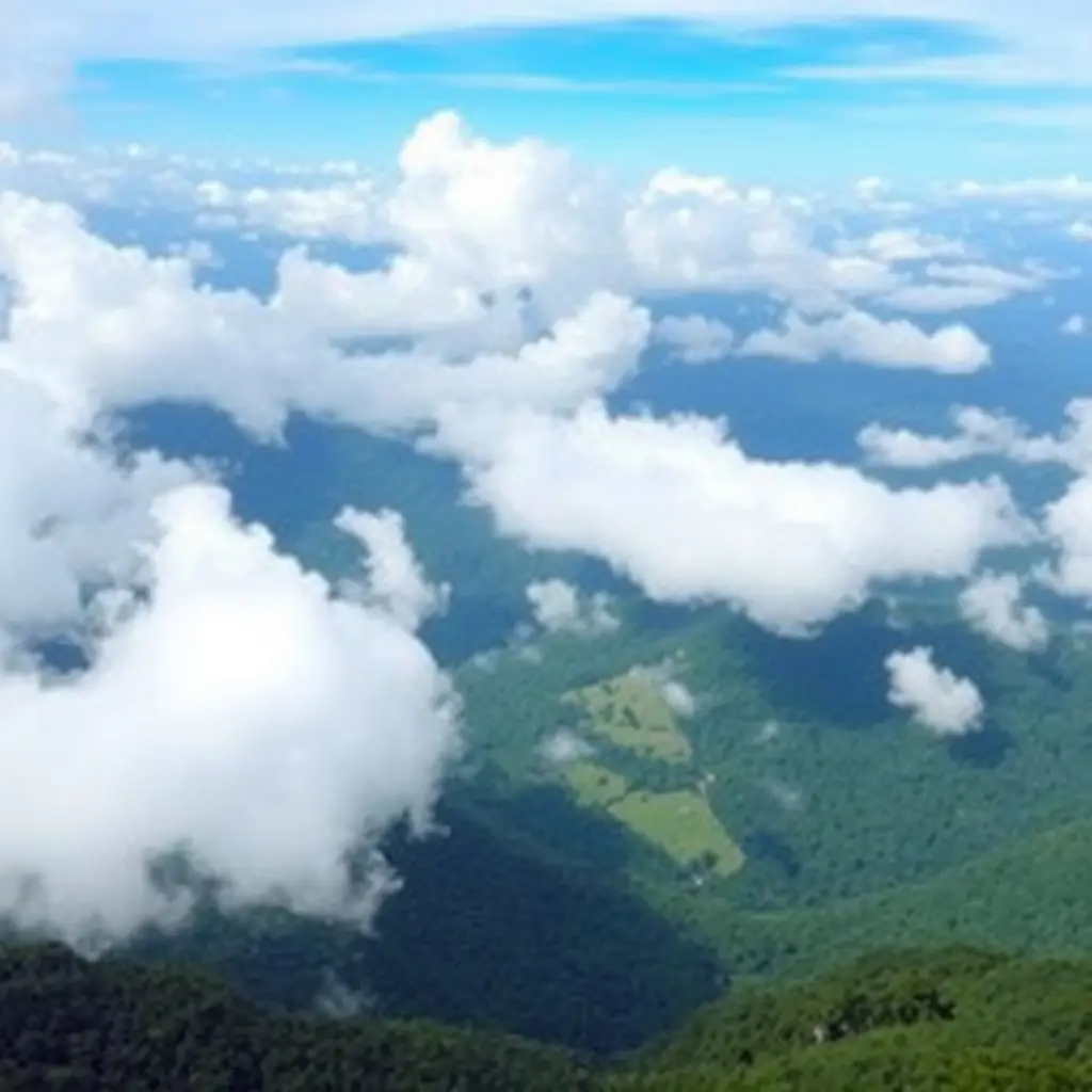 A scenic view of Meghalaya's landscape with clouds hugging the hills and vibrant green valleys. Unveiling the Hidden Wonders of India